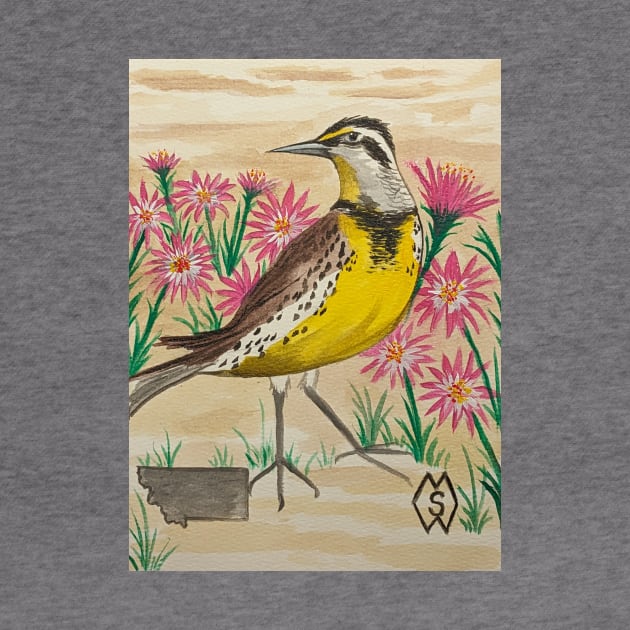 Montana state bird and flower, the meadowlark and bitterroot by Matt Starr Fine Art